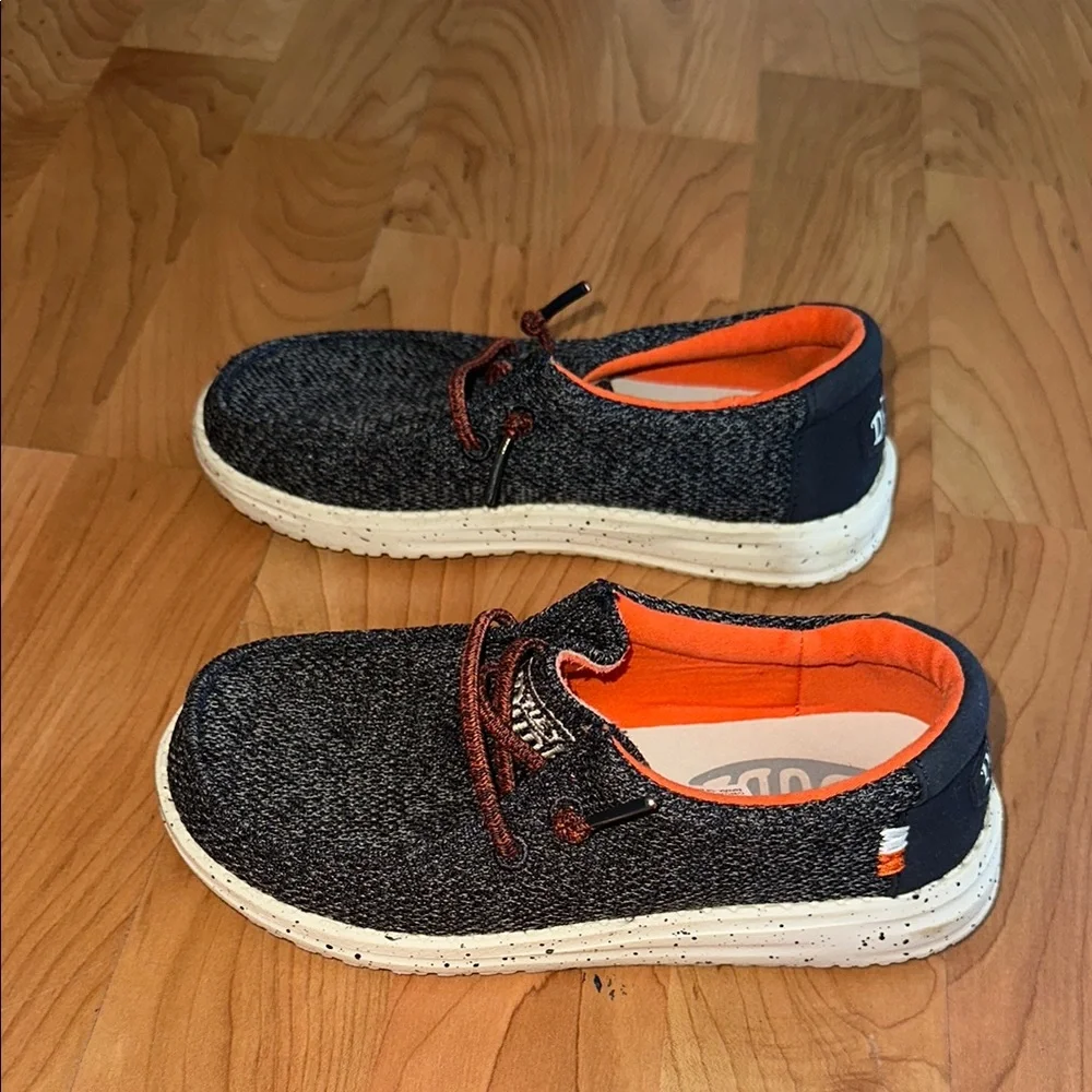 Hey Dude Black and Orange Sneakers with Canvas Upper - Picture 2 of 5